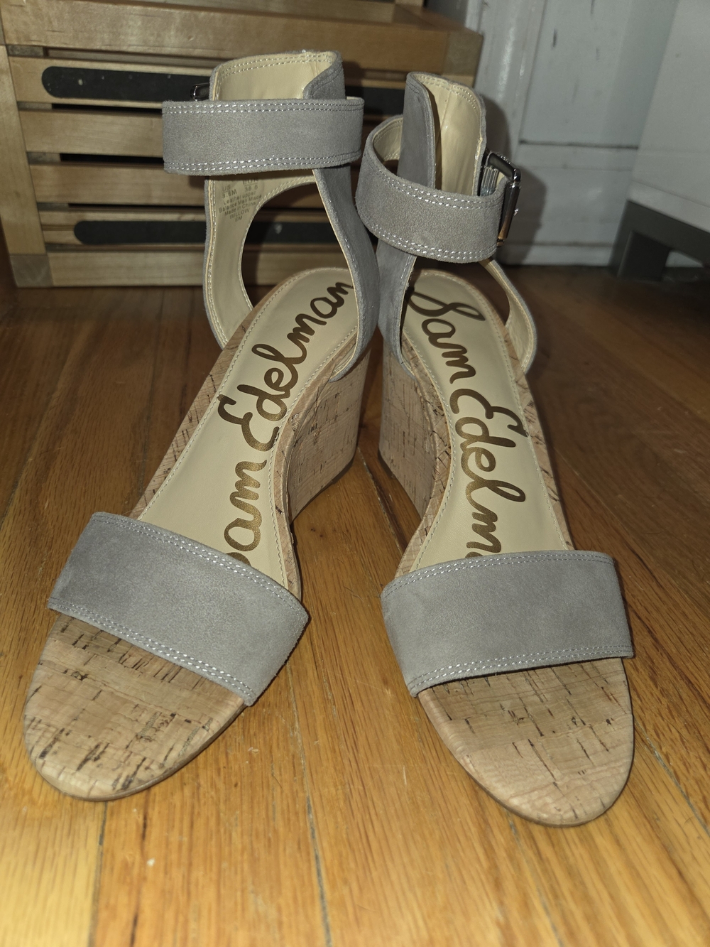 Sam Edelman Taupe Suede Cork Wedge Sandals